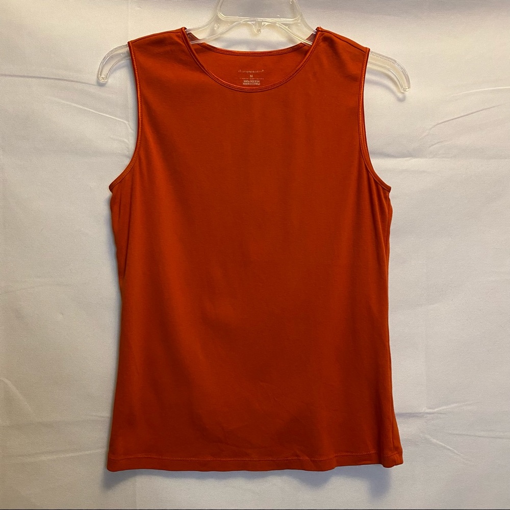 Christopher & Banks Sleeveless Crew Neck Satin Trim Perfect Tank - Orange-Medium
